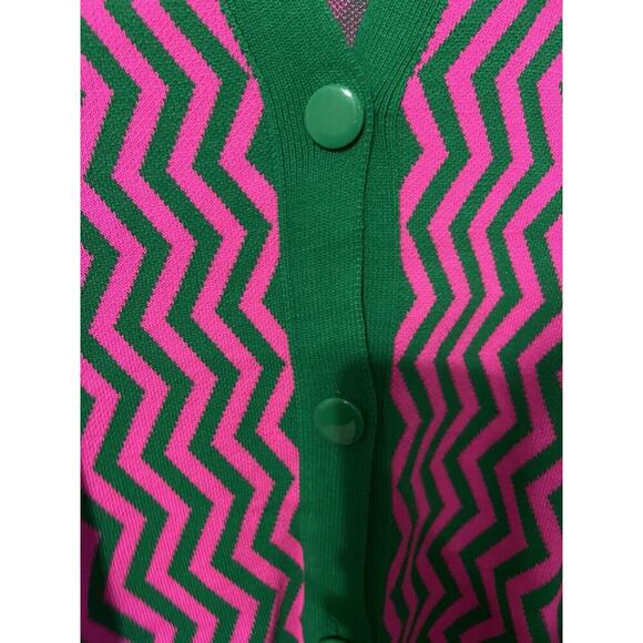 Qu Style Retro Funky Cardigan Sweater One Size Pink Green Contemporary Modern - Picture 6 of 7